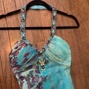 Size 2 faviana blue purple gold prom dress